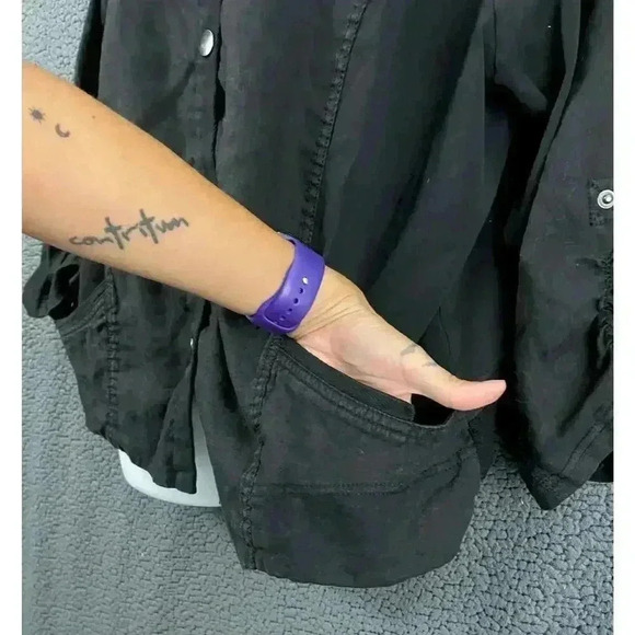 Torrid Black Button Front Blouse Sz 3 100% Linen Loose Pockets Plus Women's - Picture 4 of 11